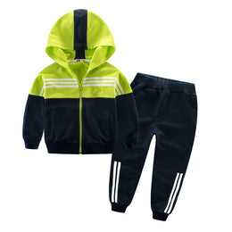 Boys Green & Black Colourblocked Hooded Pure Cotton Coat with Jogger
