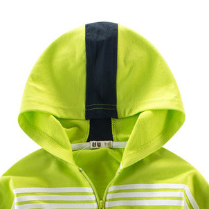 Boys Green & Black Colourblocked Hooded Pure Cotton Coat with Jogger