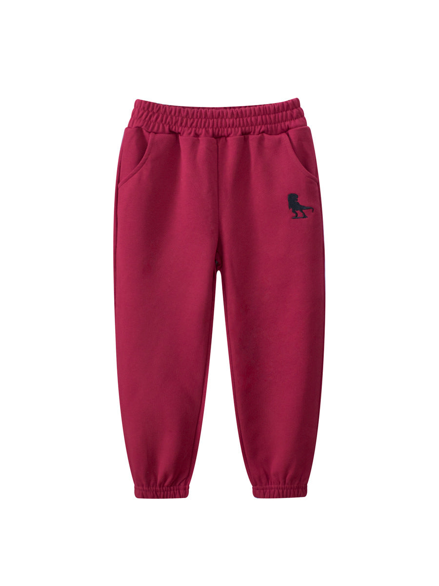 Boys Maroon High-Rise Easy Wash Cotton Joggers