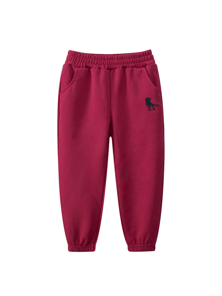 Boys Maroon High-Rise Easy Wash Cotton Joggers