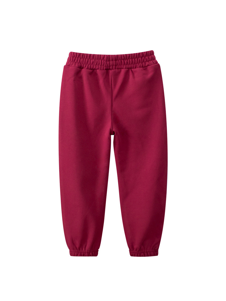 Boys Maroon High-Rise Easy Wash Cotton Joggers