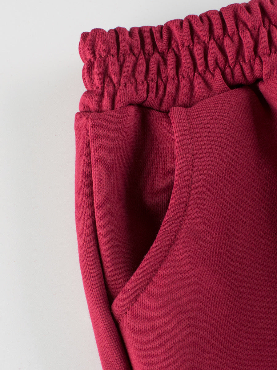 Boys Maroon High-Rise Easy Wash Cotton Joggers