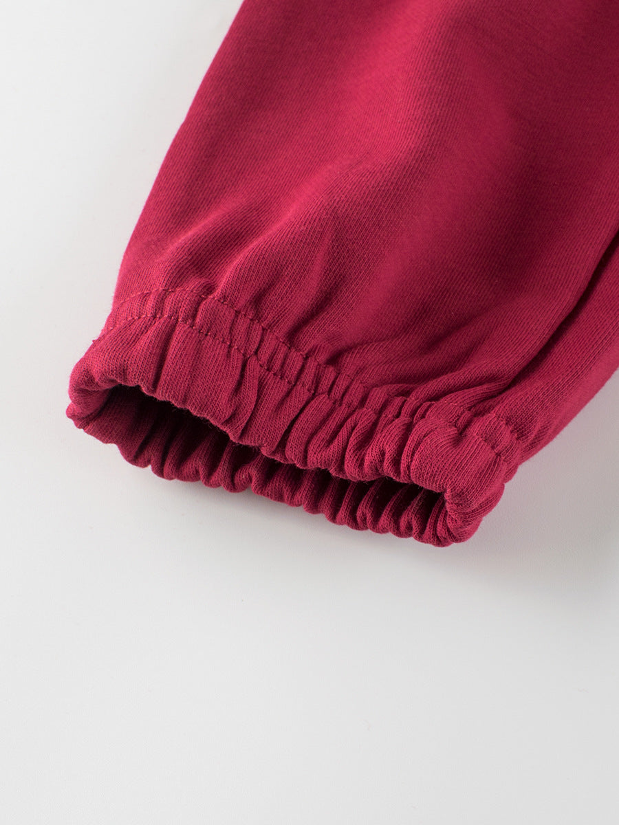 Boys Maroon High-Rise Easy Wash Cotton Joggers