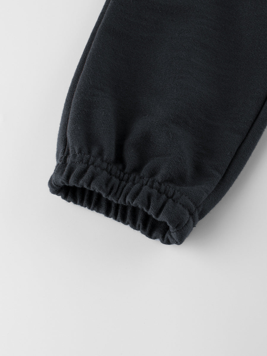 Boys Black Mid-Rise Easy Wash Cotton Joggers Trousers