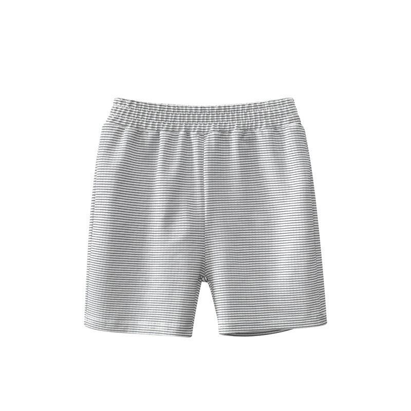 Boys Grey Mid-Rise Striped Rapid-Dry Cotton Shorts