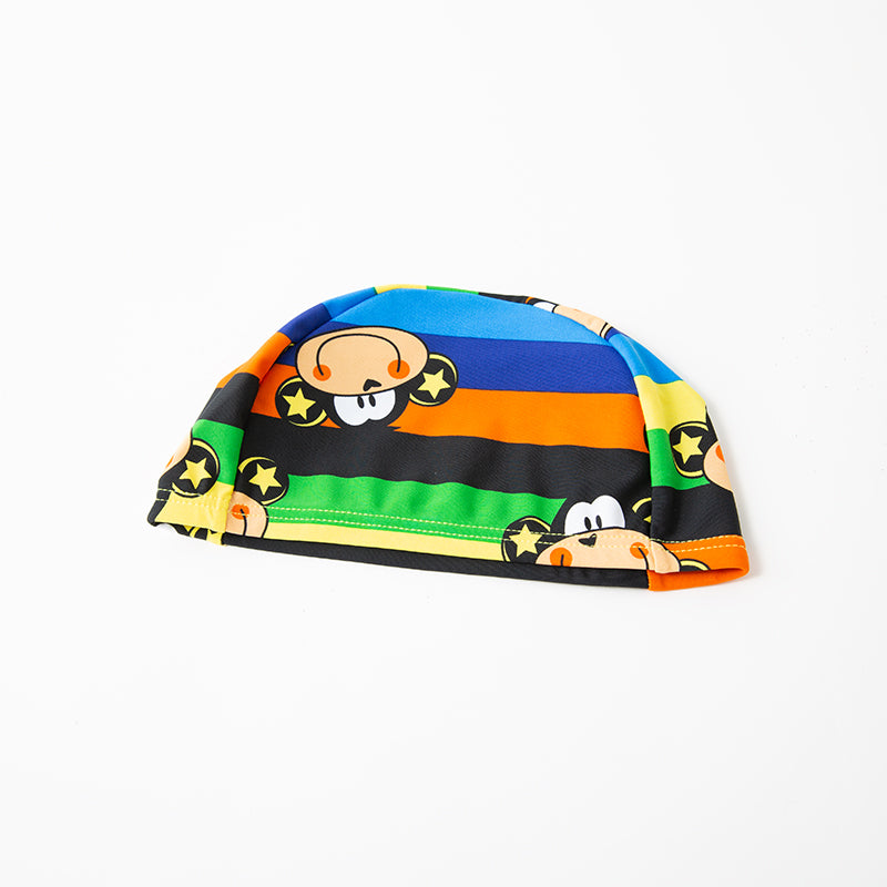 Blue Boys Printed Swim Shorts With Swim Cap