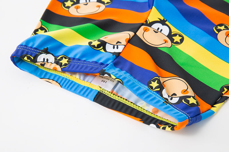 Blue Boys Printed Swim Shorts With Swim Cap
