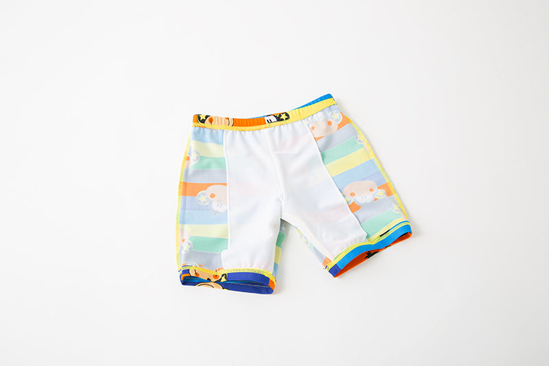 Blue Boys Printed Swim Shorts With Swim Cap