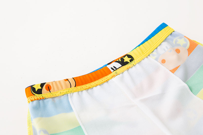 Blue Boys Printed Swim Shorts With Swim Cap