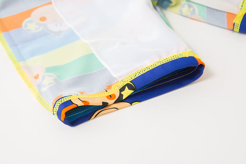 Blue Boys Printed Swim Shorts With Swim Cap