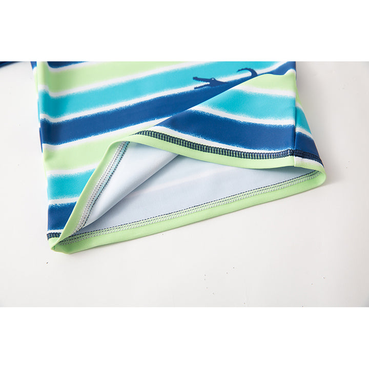Blue & Green Boys Striped Swim Set With Cap