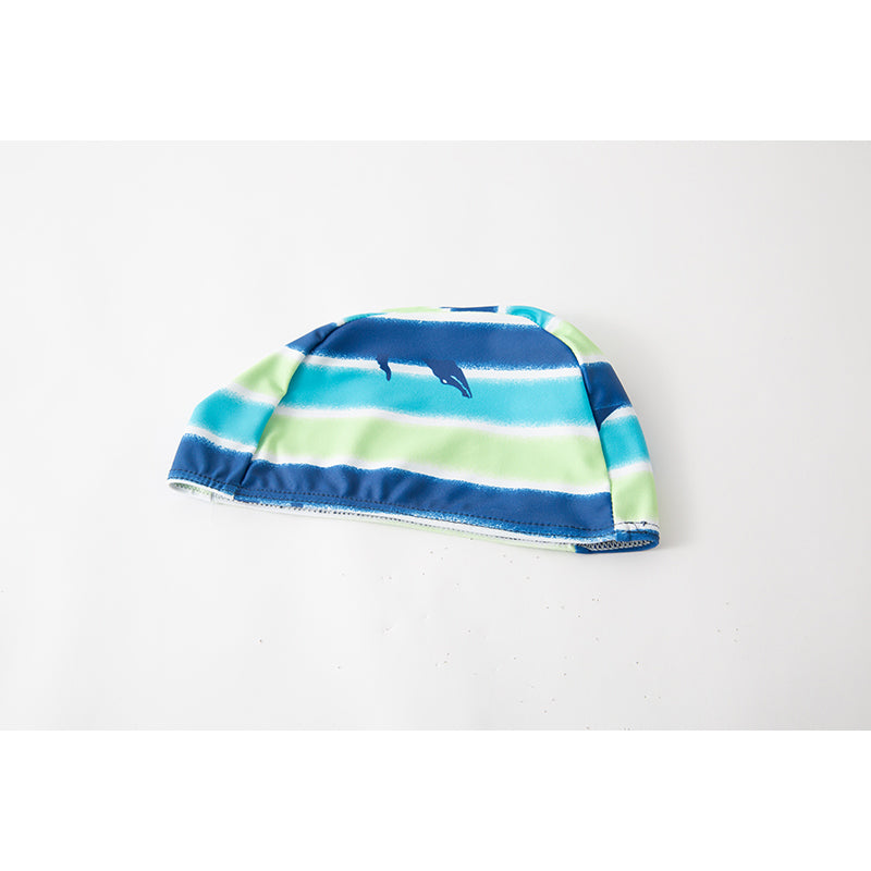 Blue & Green Boys Striped Swim Set With Cap