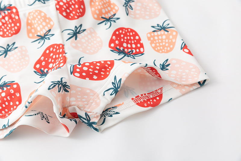 Pink Girls Strawberry Printed Medium Coverage  Cover-Up Dress With Cap