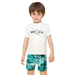 Boys White Typography Printed Cover-Up Set