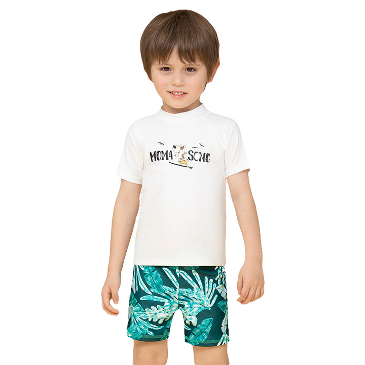 Boys White Typography Printed Cover-Up Set