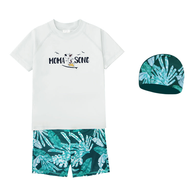 Boys White Typography Printed Cover-Up Set