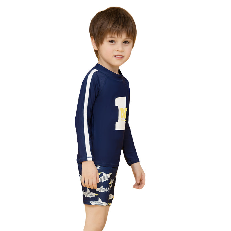 Boys Navy Blue Conversational Printed Swim Set
