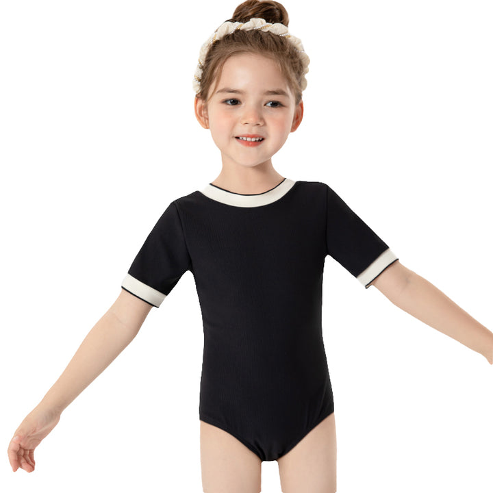 Girls Black Short Sleeves Bodysuit