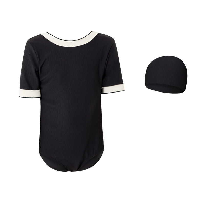 Girls Black Short Sleeves Bodysuit