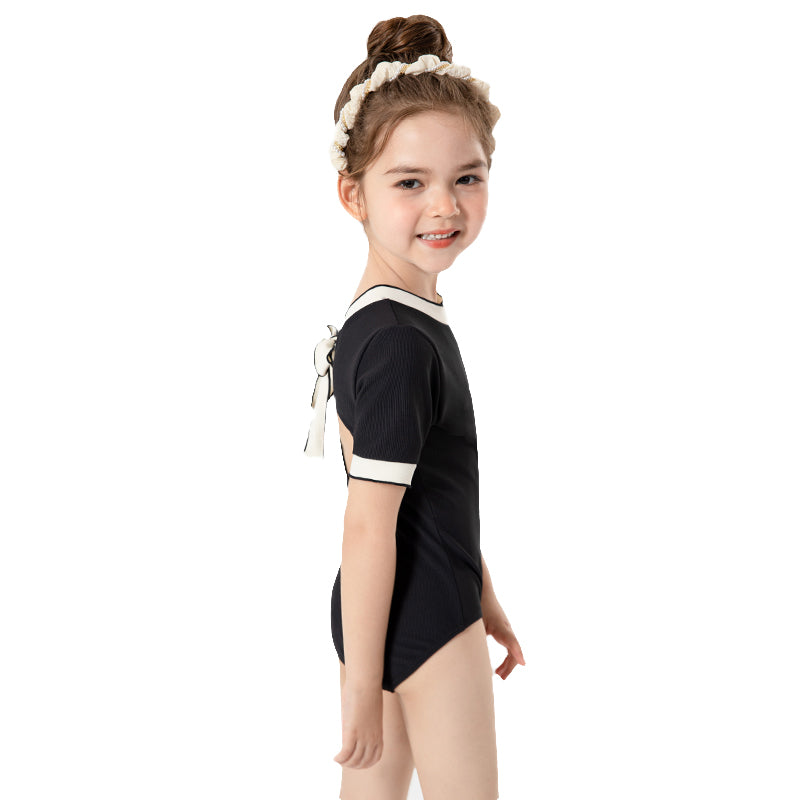 Girls Black Short Sleeves Bodysuit
