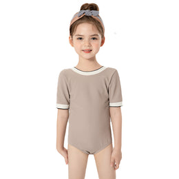 Girls Beige-Coloured Medium Coverage Swimming Dress