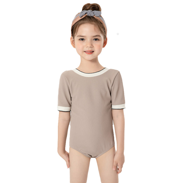 Girls Beige-Coloured Medium Coverage Swimming Dress