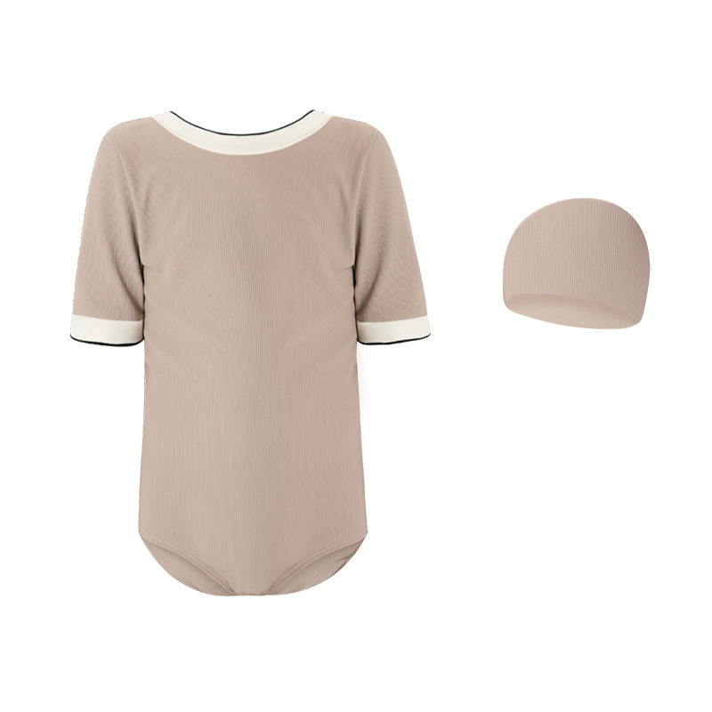 Girls Beige-Coloured Medium Coverage Swimming Dress