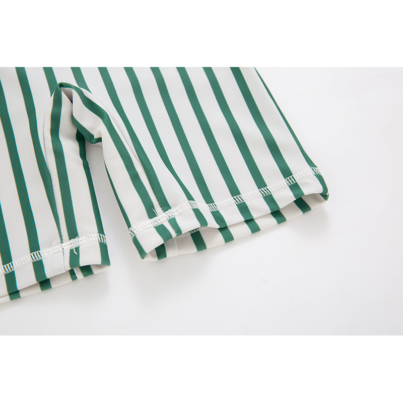 Green Boys Striped Swim Bodysuit With Cap