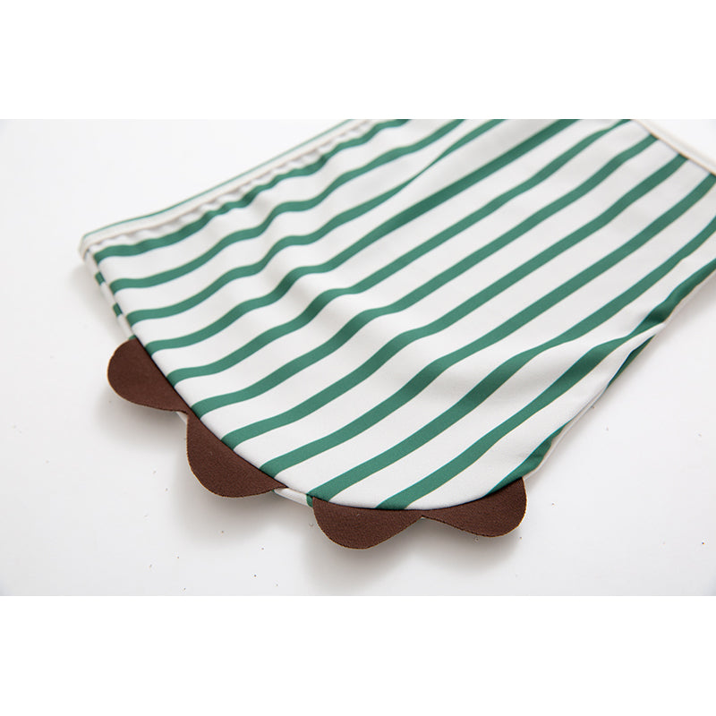 Green Boys Striped Swim Bodysuit With Cap
