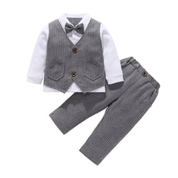 Boys Striped Cotton 3 Piece Suit