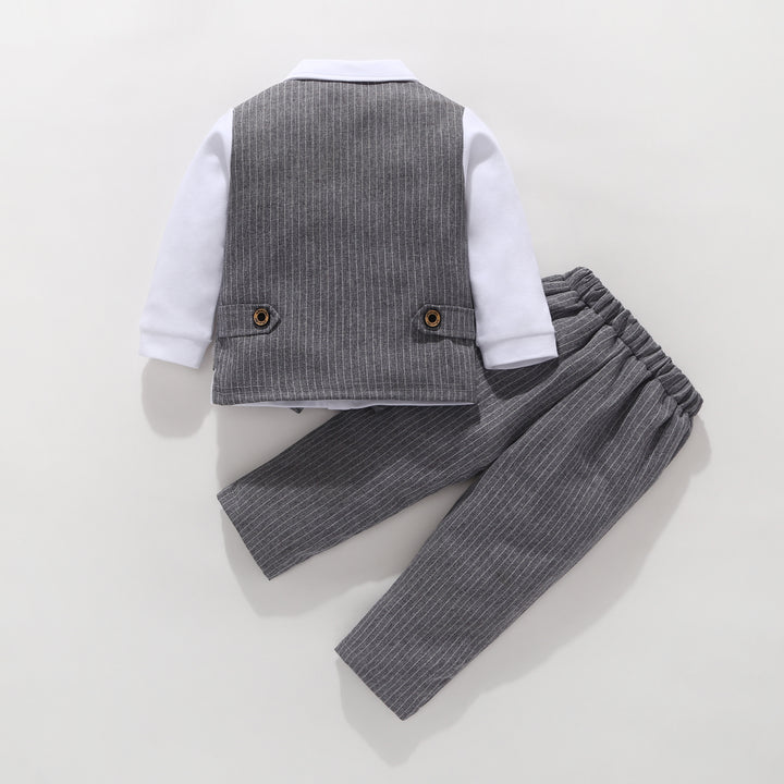 Boys Striped Cotton 3 Piece Suit