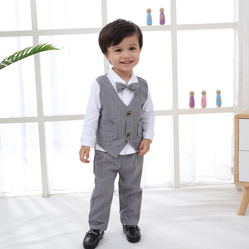 Boys Striped Cotton 3 Piece Suit