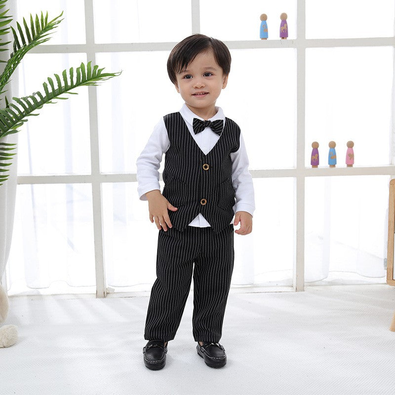 Boys White &  Black Striped Top with Trousers