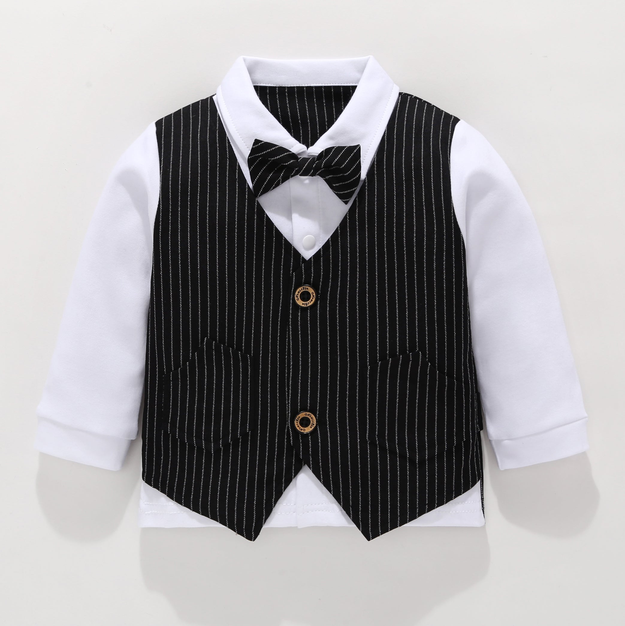 Boys White &  Black Striped Top with Trousers