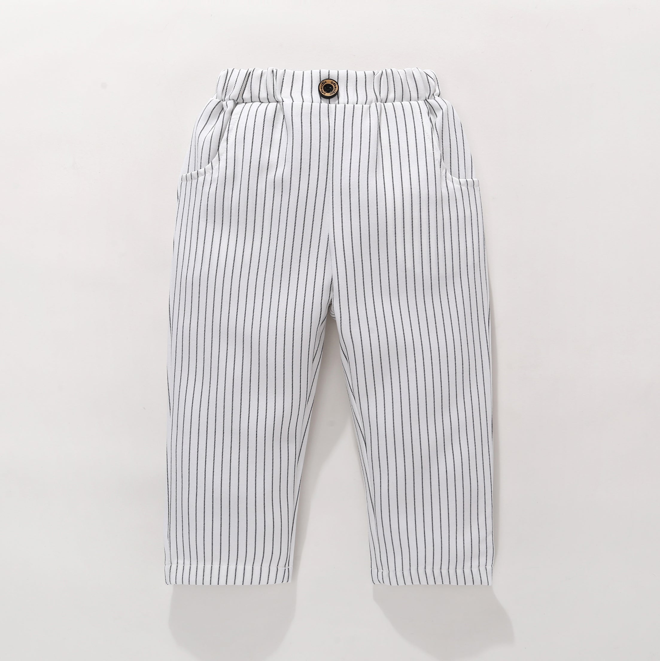 Boys White Striped Cotton 3 Piece Suit