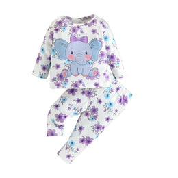 Purple Girls Printed Top With Pyjamas