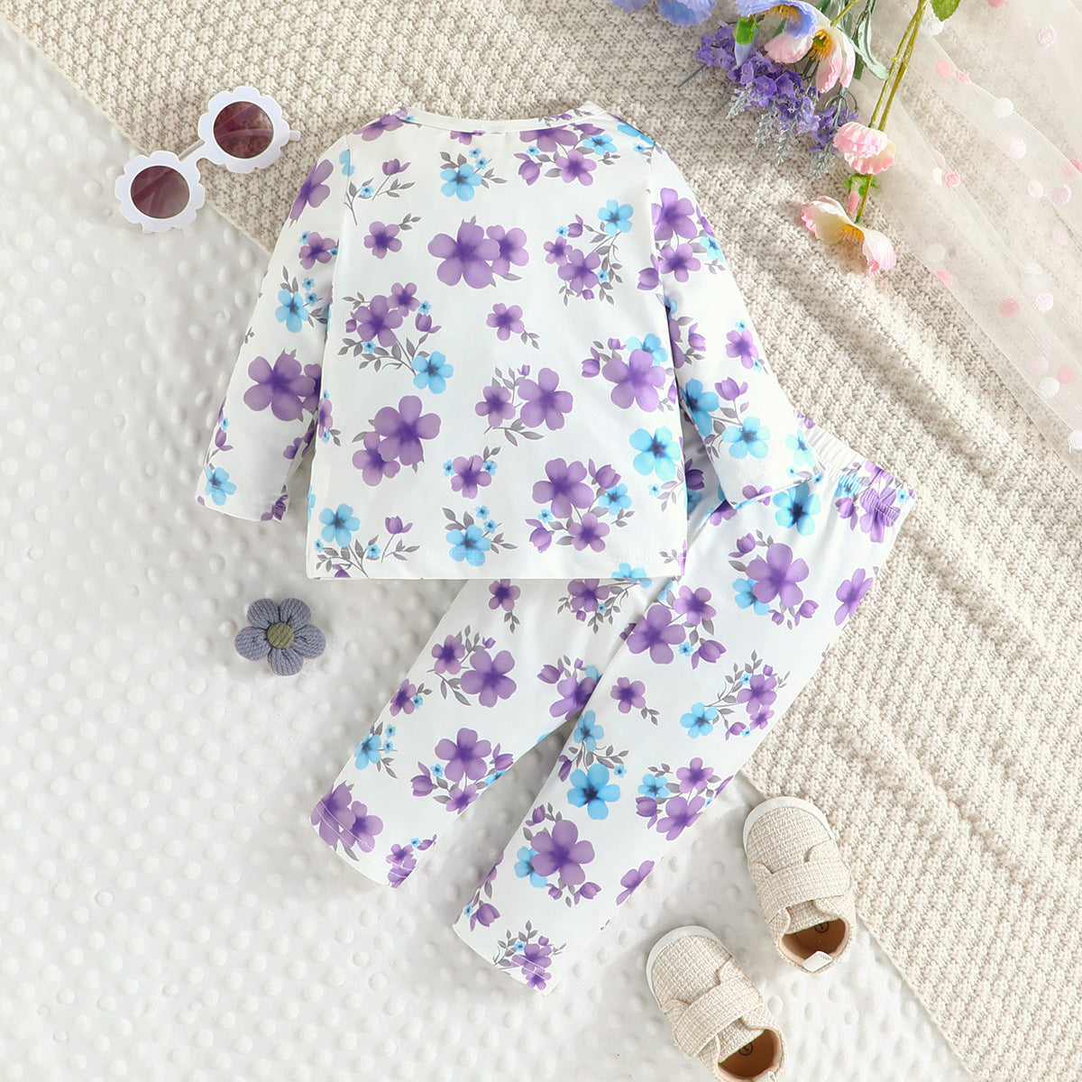 Purple Girls Printed Top With Pyjamas