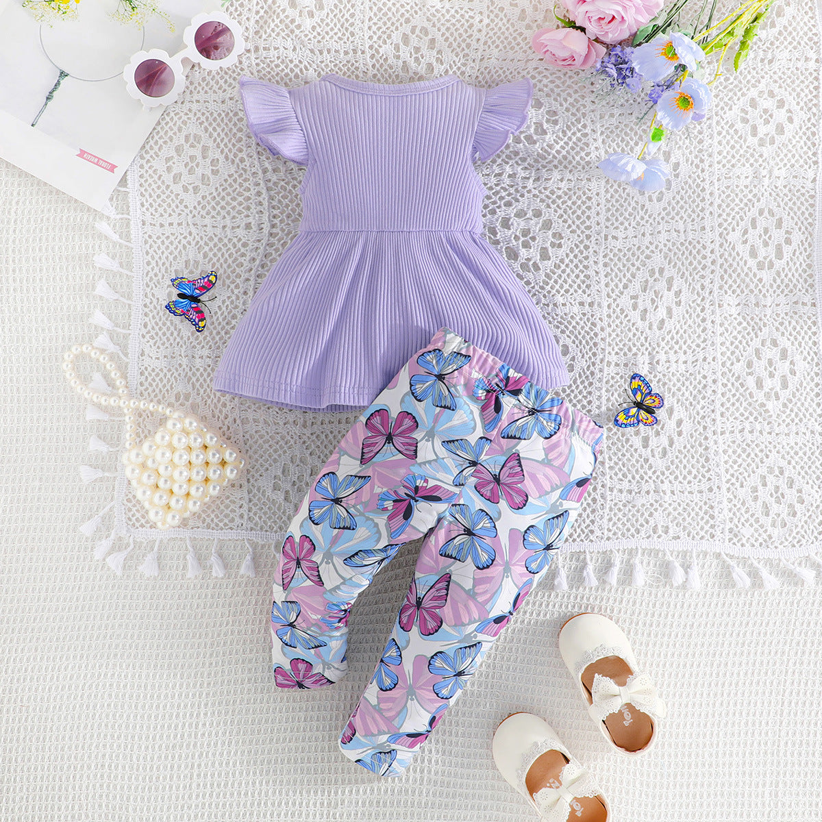 Girls Purple Pure Cotton Top With Pyjama
