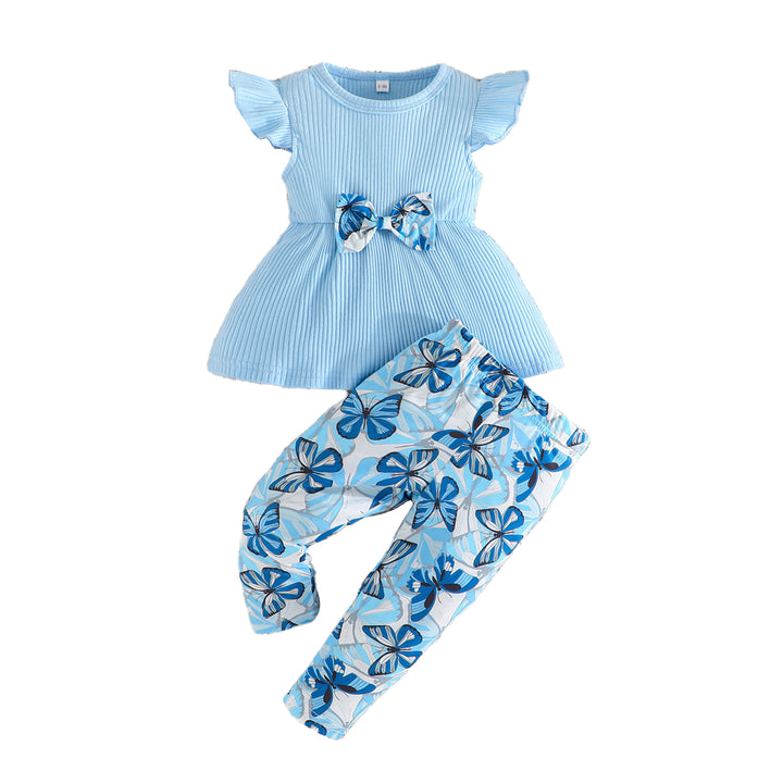 Blue Girls Printed Pure Cotton Top with Trousers