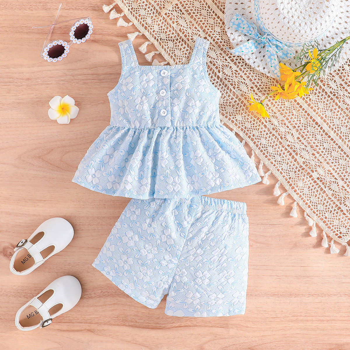 Girls Printed Square Neck Top with Shorts