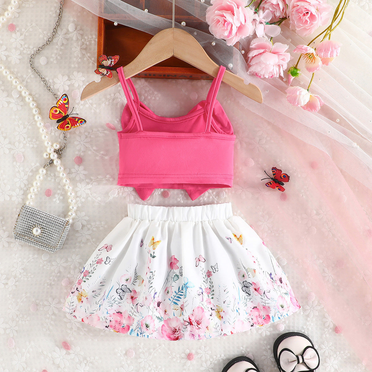 Girls Shoulder Straps Top with Skirt