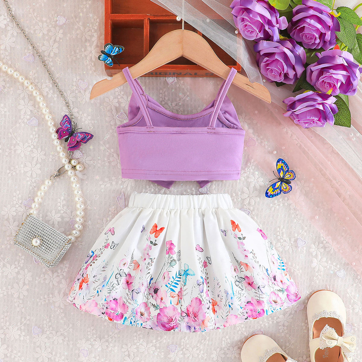 Girls Shoulder Straps Top With Skirt