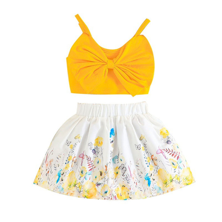 Girls Shoulder Straps Top with Skirt