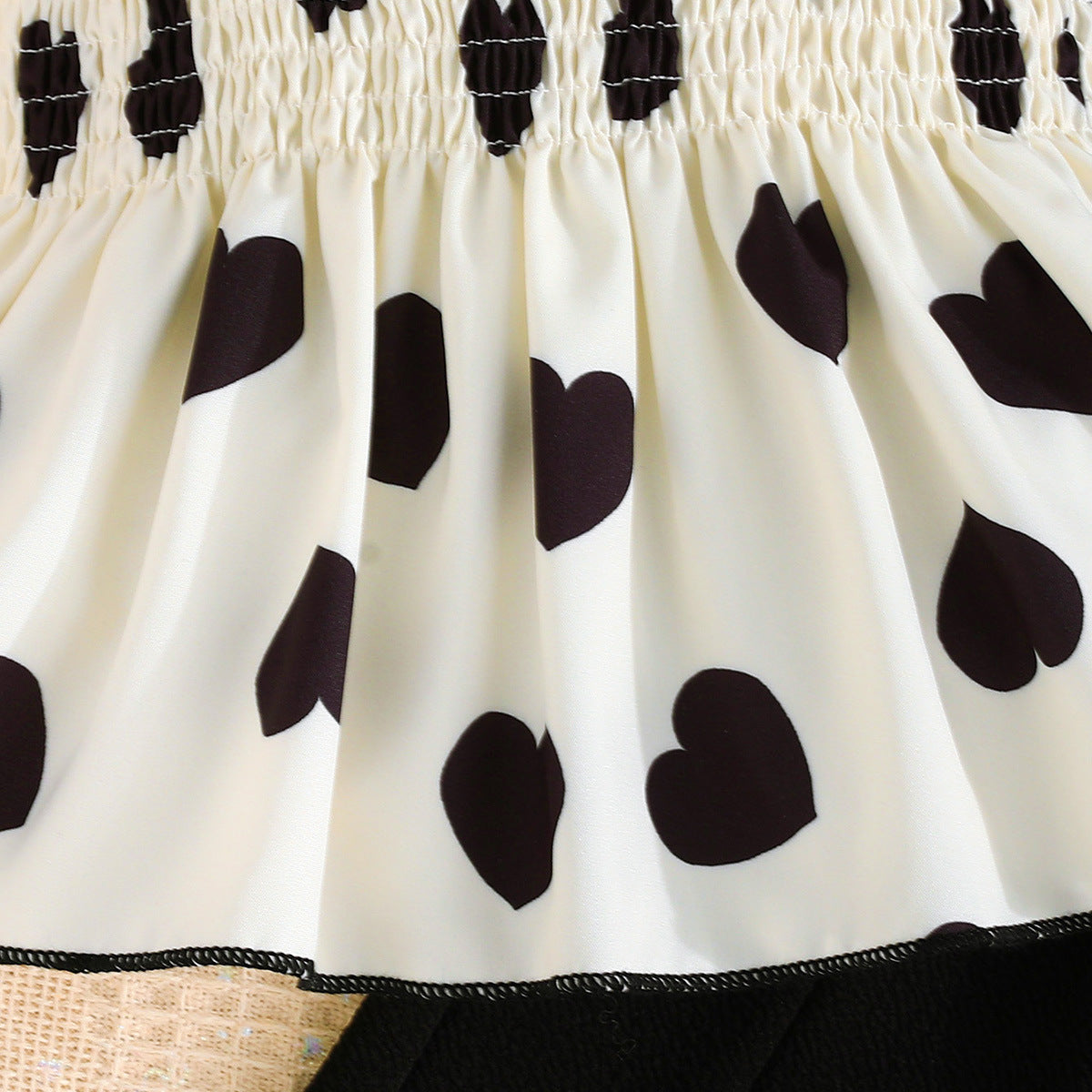 Girls Polka Dot Printed Shoulder Strap Smocked Top With Trousers