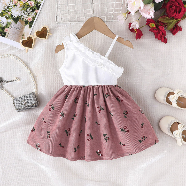 Floral Print One Shoulder Applique A-Line Mini Dress