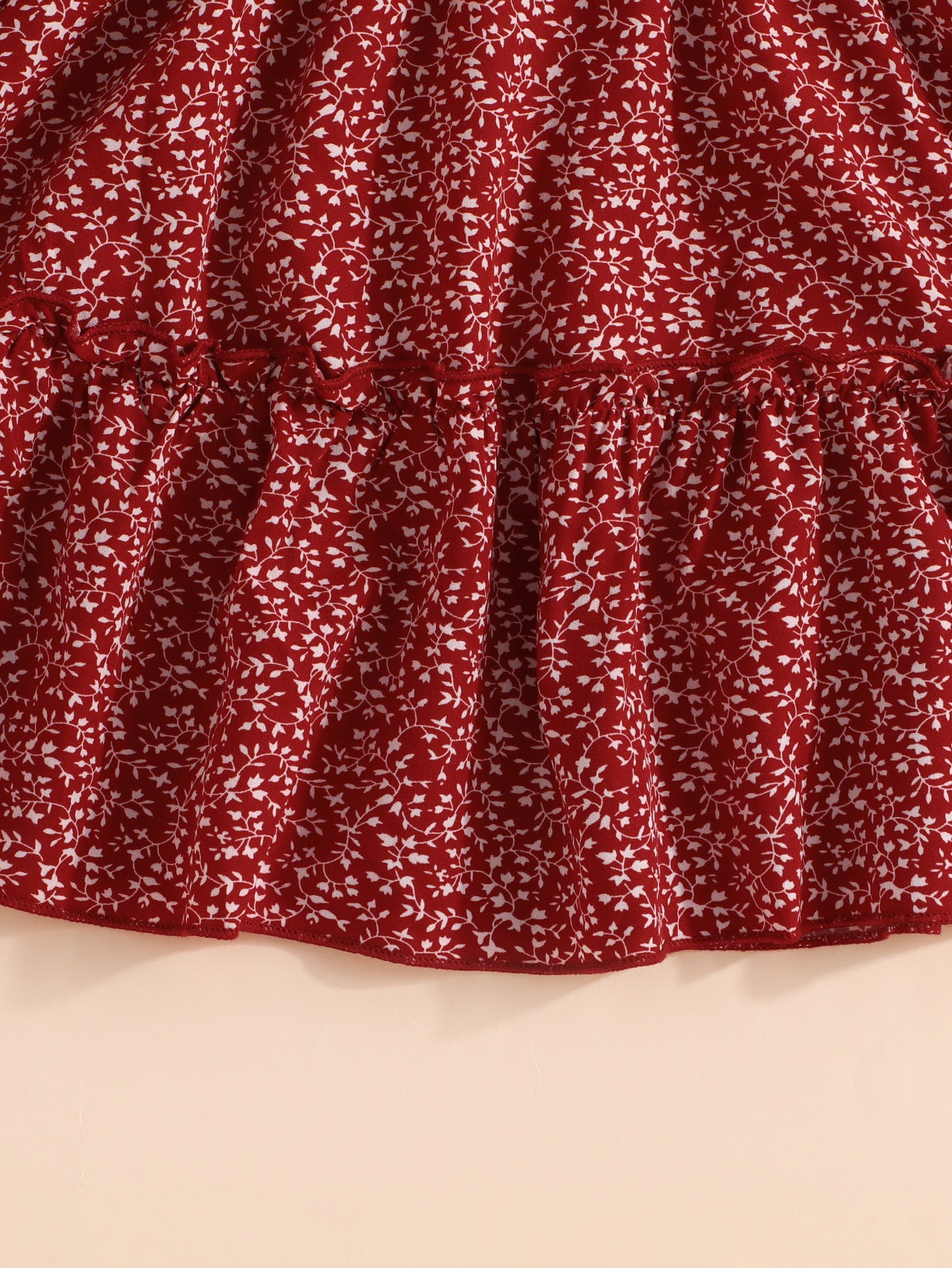 Girls Red & Cream Shoulder Straps Printed Top with Skirt