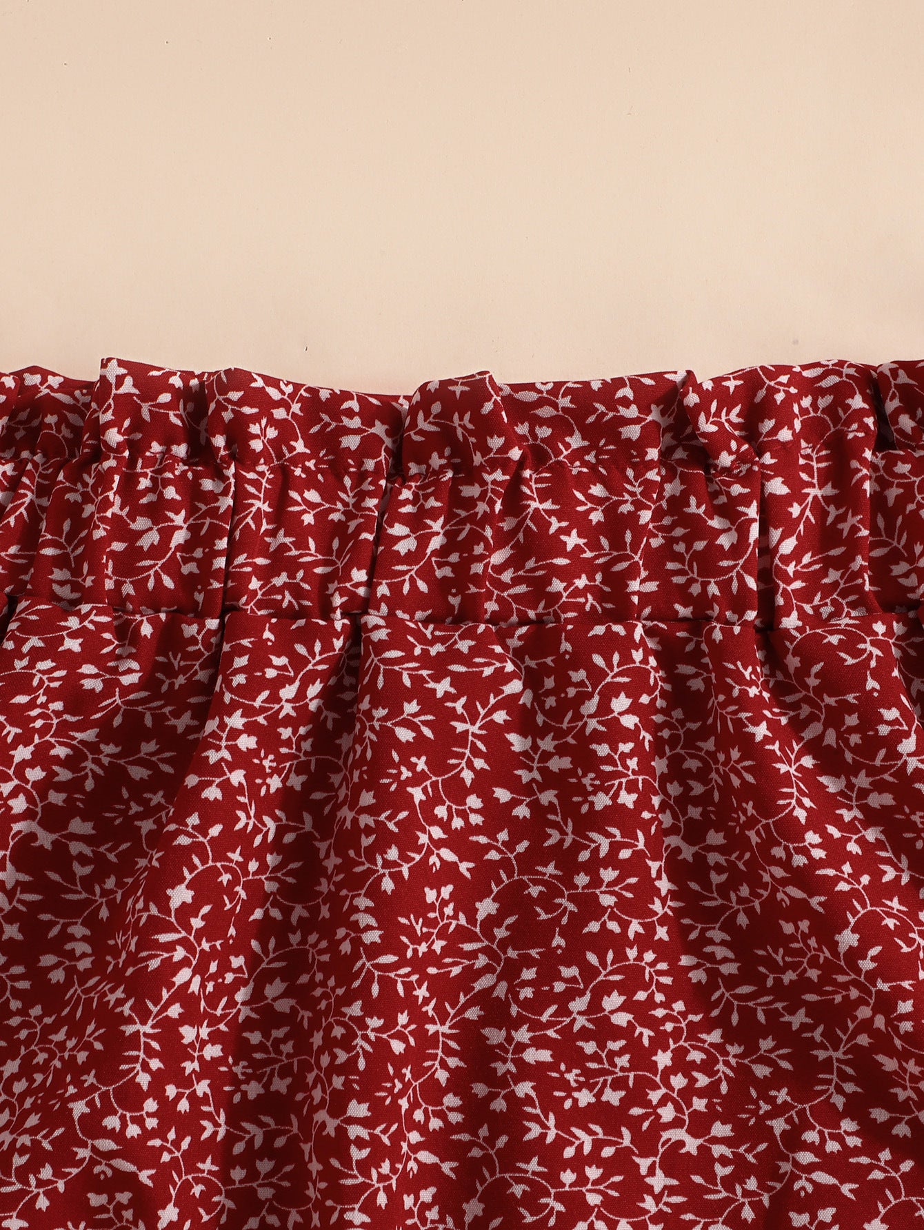 Girls Red & Cream Shoulder Straps Printed Top with Skirt