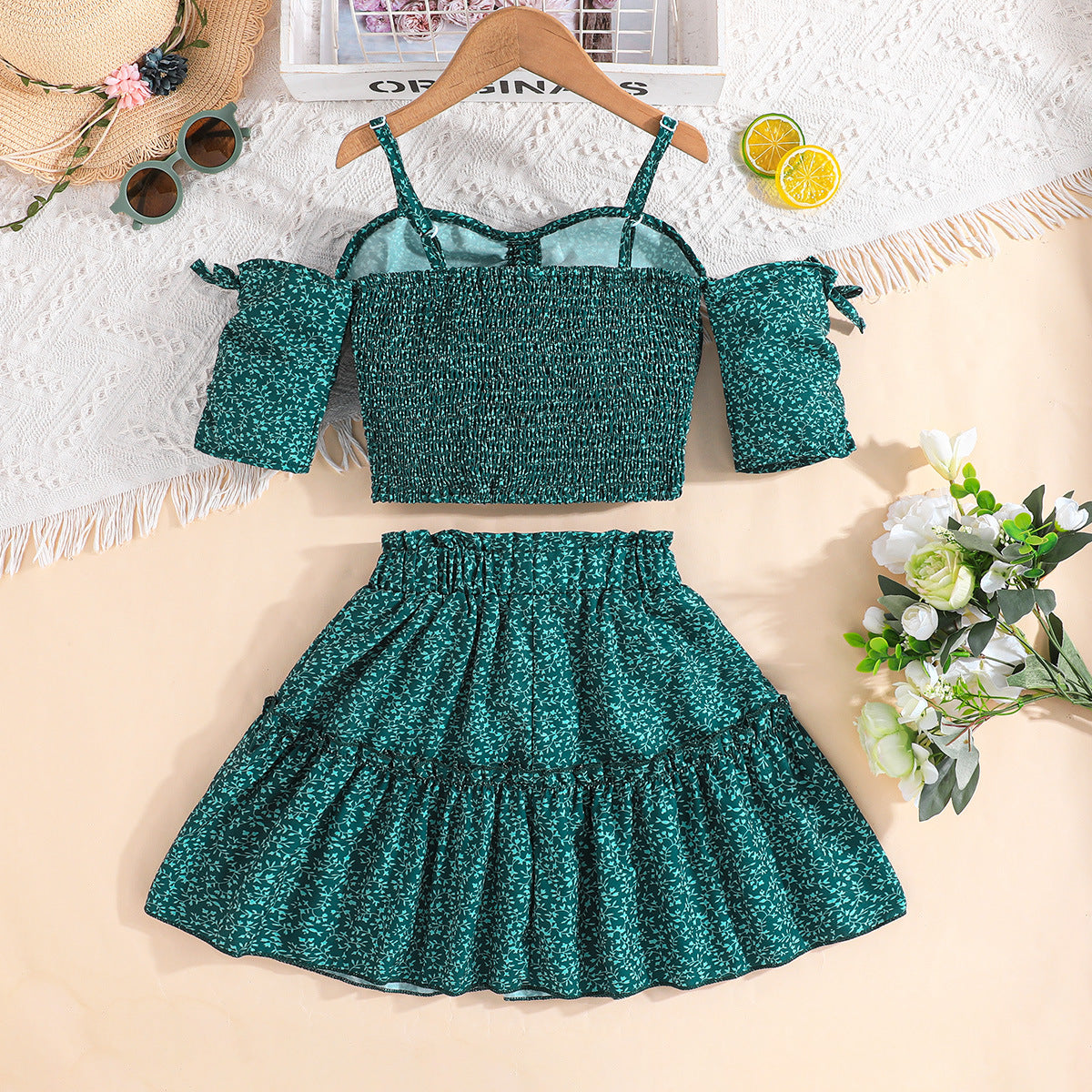 Girls Printed Top with Skirt