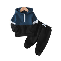 Boys Blue Colourblocked Hooded Sweatshirt With Joggers