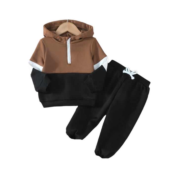 Boys Brown & Black Colourblocked Sweatshirt with Pyjamas